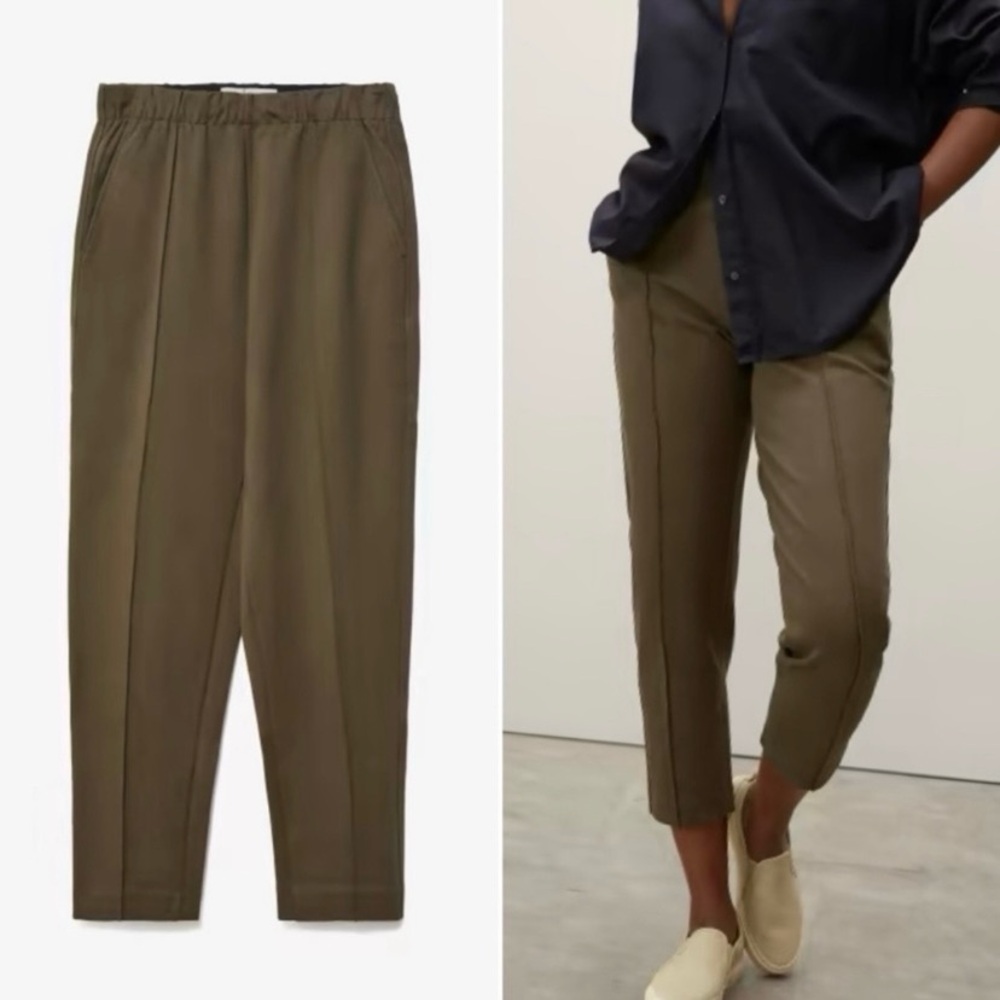 Everlane Women's The Dream Olive Green Straight Leg Pull On Pants Small
